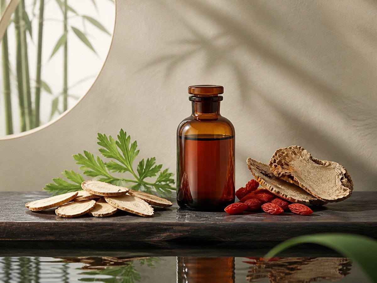 Chinese herbal wellness oil with traditional herbs